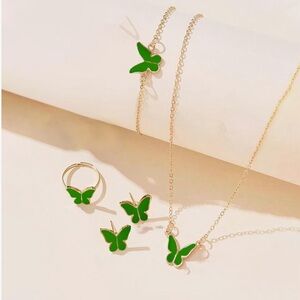 Elegant Green Butterfly Jewelry Set